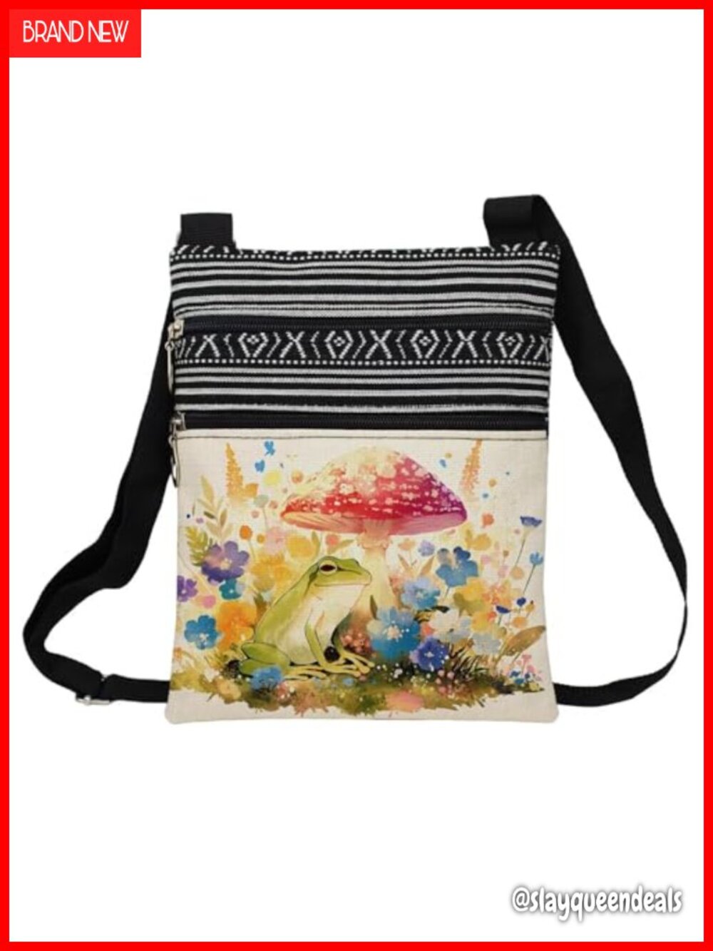 Polyester Crossbody Bag Printed Adjustable Strap Zipper Messenger Purse
